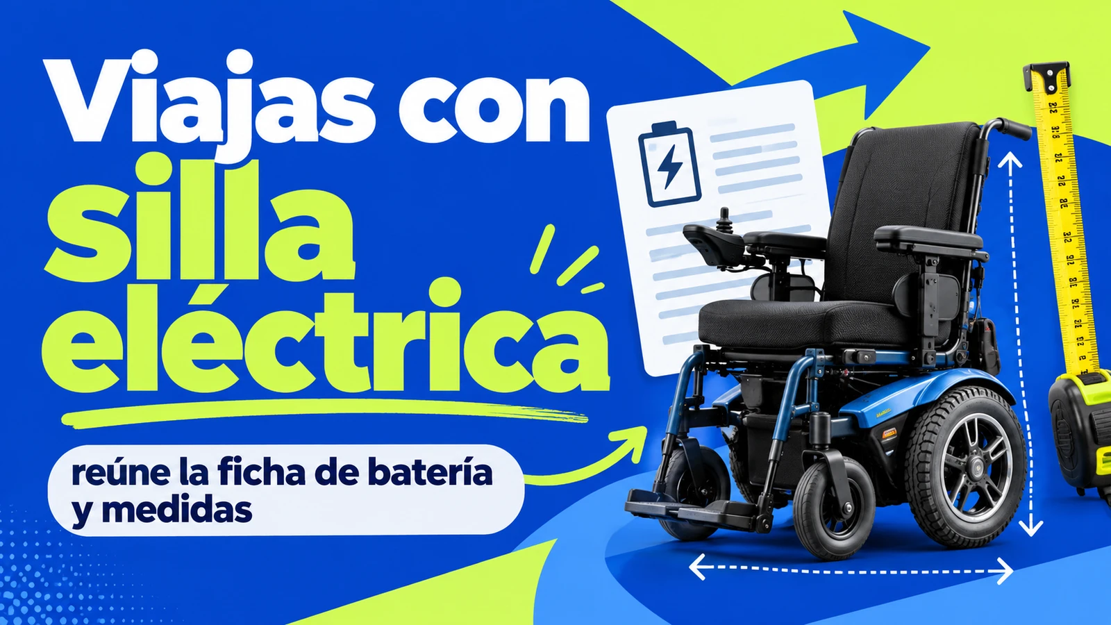 Portada editorial con el texto «Viajas con silla eléctrica» y elementos del viaje, sin personas